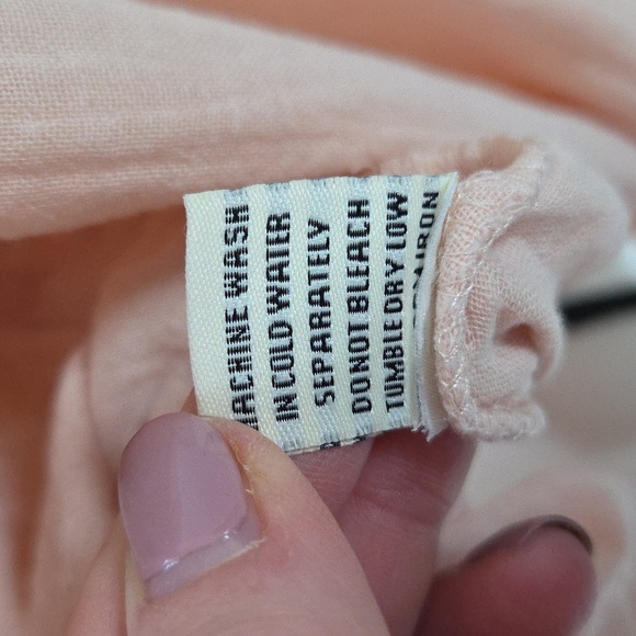 Sim & Sam Sz L 100% Cotton Gauze Button Front Top Peach Tie Hem Boho Blouse - Picture 8 of 8